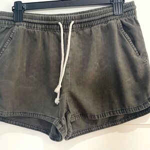 Aerie Casual Drawstring Cotton Shorts in Washed Olive